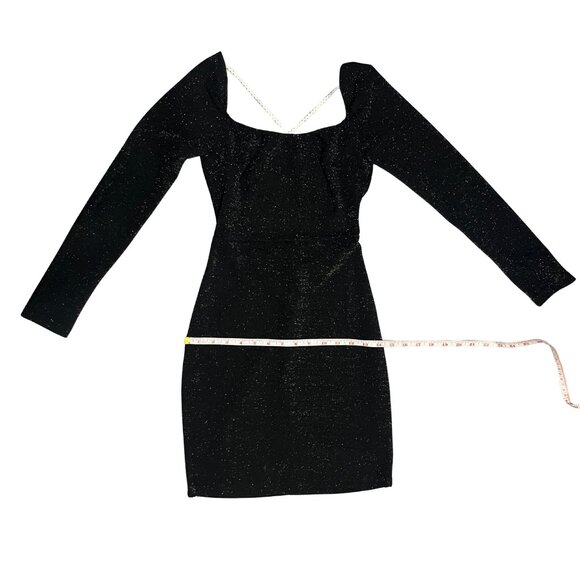 SHEIN Black Shimmer Bodycon Mini Dress XS Long Sleeve Party Glam - Picture 7 of 13